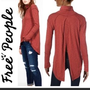 We The Free Turtleneck Split-back hem Sweater in rust red color | Sz S